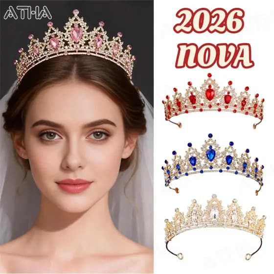 Tiara De Noiva-Coroa De Liga Baro que Com Cristais Coloridos Para Acessórios Dr ess De Casamento Rosa Vermelho Branco