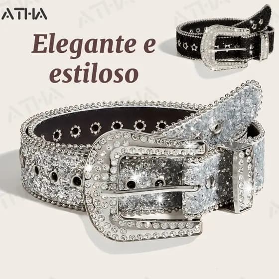 2026 NOVA Cinto Moda Country Com Pedrarias Prata Fivela Metal Couro Sintético Elegante Simples Cowgirl Temperamento
