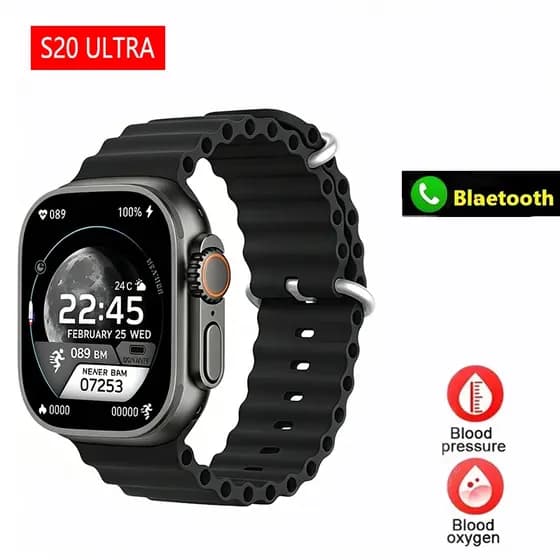Relógio inteligente de estilo mais recente S20 Ultra suporta carregamento Bluetooth sem fio, monitoramento esportivo, mo