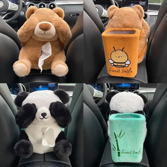 Caixa De Tecido Do Carro Dos Desenhos Animados Lata De Lixo 2-Em-1 Bonito Organizador Balde De Armazenamento Acessórios