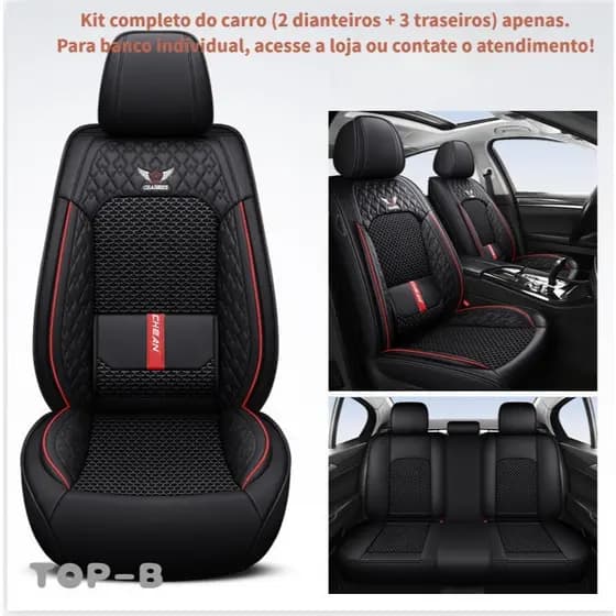Capa de Banco de Carro 5 Lugares Universal Couro Nappa Premium, Encapamento Total Respirável