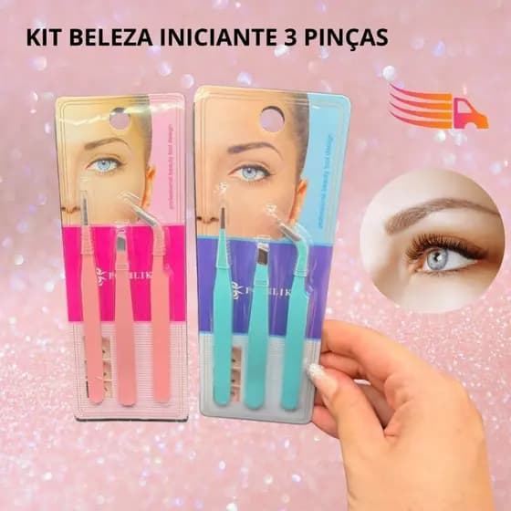 Kit 3 Pinças Iniciante Sobrancelha Cílios Artesanato Utilidades Ponta Reta Ponta Curva Chanfrada no Brasil