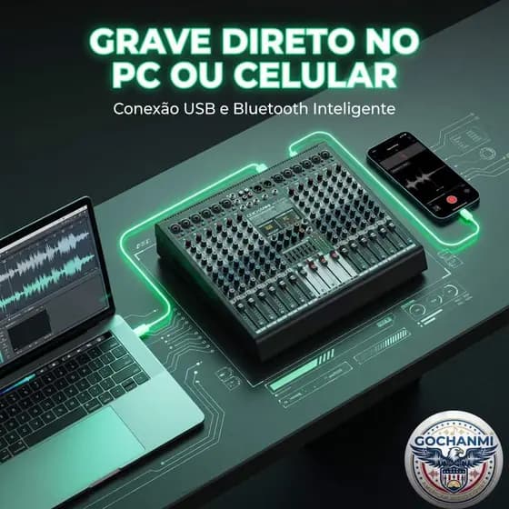 Mixer Profissional 12 Canais GOCHANMI MX12 PRO USB Bluetooth DSP para Eventos