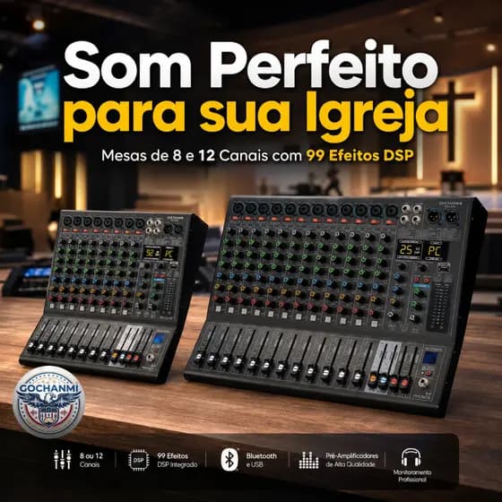 Mesa de Som para Igreja GOCHANMI NX1200 12 Canais Profissional com Efeitos DSP