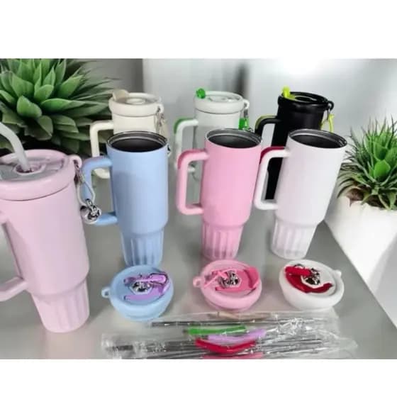 Copo Térmico Inox Portátil 1200ml Garrafa Térmica Inoxidável com Tampa e Canudo sem logo
