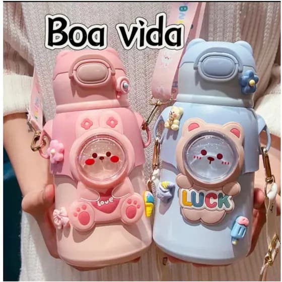 Garrafa /copo térmica Com Canudo 520ml aço inox para infantil com desenhos animados para presente
