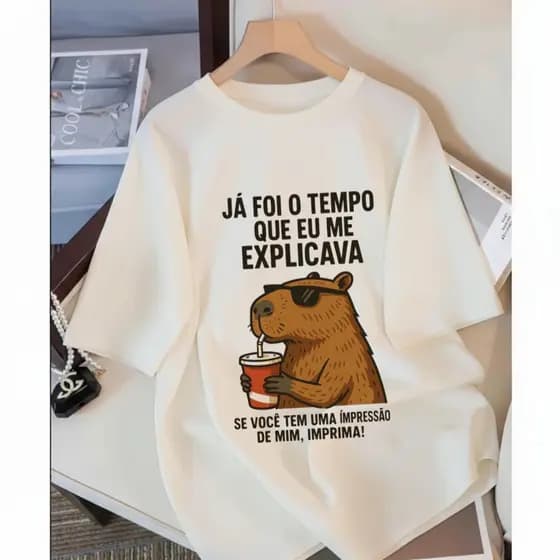 Camiseta Camisa 100% Algodão Blusa Delicada Fofa Casual Meme Engraçada Estilosa Capivara