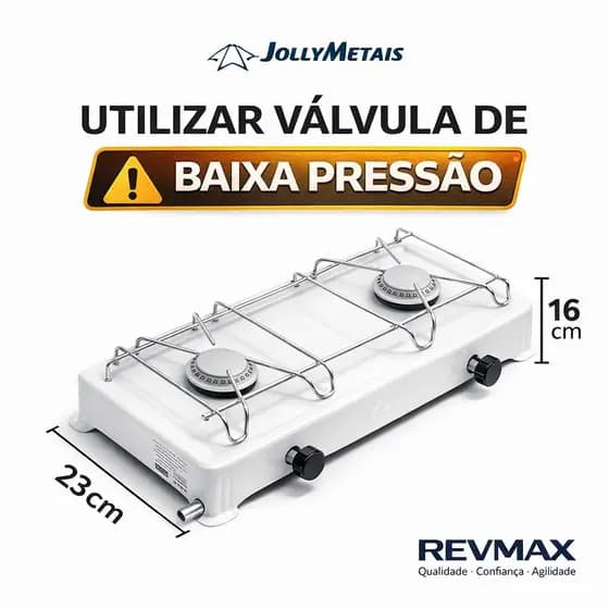 Mini Fogão Portátil 2 Bocas a Gás Baixa Pressão Fogo Forte Camping Jolly Alta Resistência