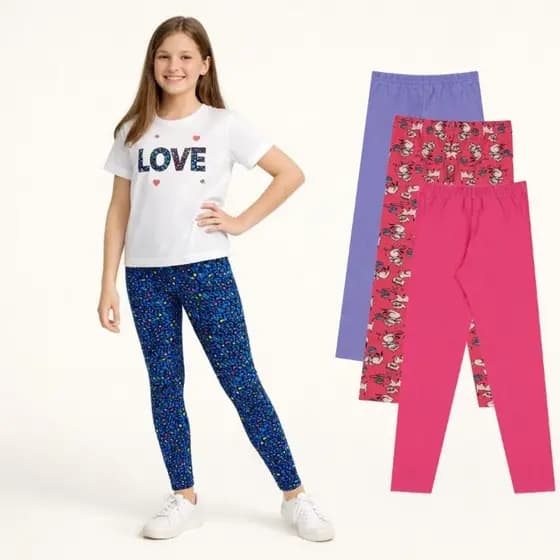 kit Legging Juvenil Menina Lote 3 Unidades Meia Estação Outono