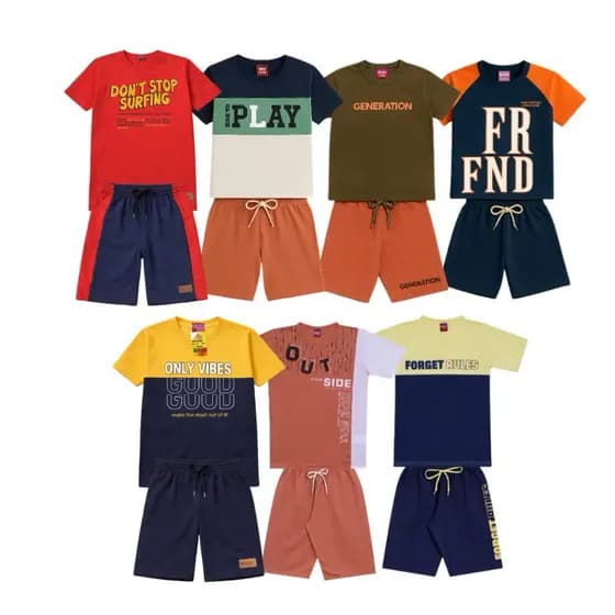 3 Conjunto Juvenil Masculino - 3 Camisetas Estampadas e 3 Bermudas