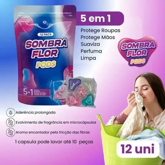 Kit 24 UN Sombra Flor Pods 5 em 1 – Cápsulas de Sabão Premium, Dissolução facil