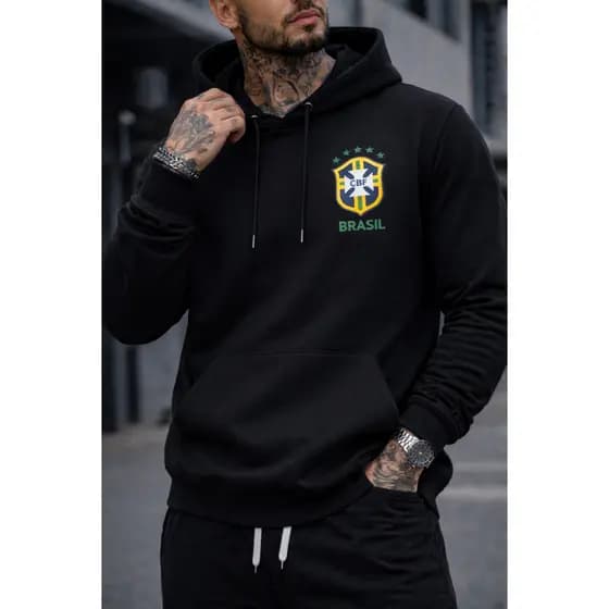 Moletom Masculino Brasil Canguru Capuz Estilo Street Casual Inverno