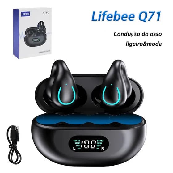 PROTOOL Fones de ouvido sem fio Lifebee Q71 com condução óssea, Bluetooth 5.3, estéreo, para esportes.