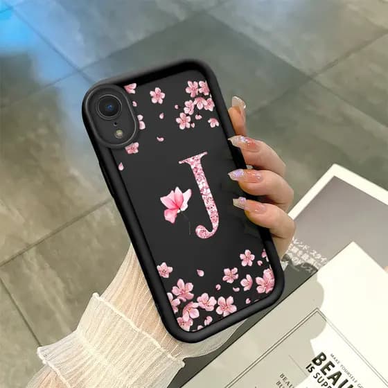 Capinha Flor Para iPhone XR Capa Com Letra Personalizada Macia Silicone Proteção Case