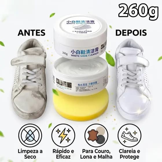 260g Limpador de Tênis Branco + Esponja /Sapatos Cuidados De Limpeza Creme Sujeira Branqueador De Pasta Limpar Escova