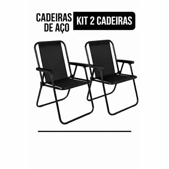 Kit 2 Cadeiras de Aço Pretas Dobráveis – Mor – Piscina, Resistência e Conforto em Dobro