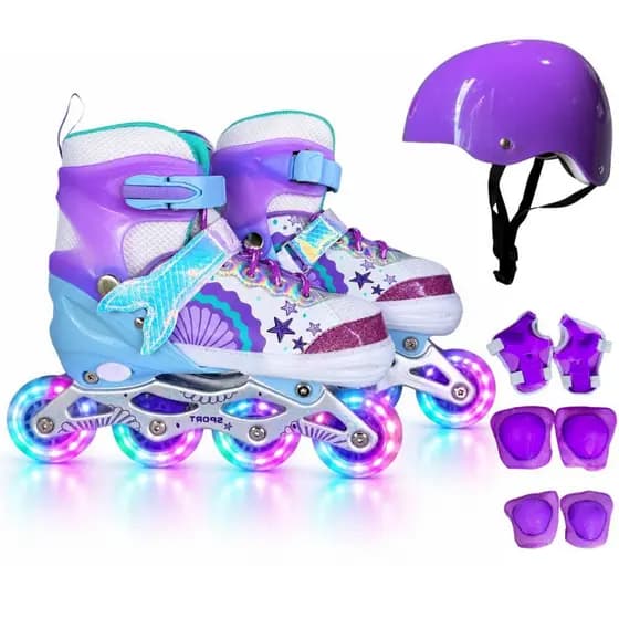 Patins Inline Roller Ajustável C/ Led Sereia Lançamento + BOLSA + KIT PROTEÇÃO!