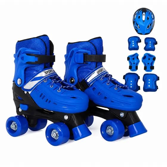 Patins Sem Led 4 Rodas Infantil Quad Rosa, Azul e Preto Tamanho Ajustável + KIT PROTEÇÃO + BOLSA