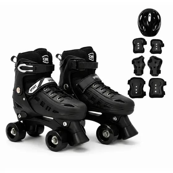 Patins 4 Rodas Sem Led Infantil Quad Rosa, Azul e Preto Tamanho Ajustável + KIT PROTEÇÃO + BOLSA!