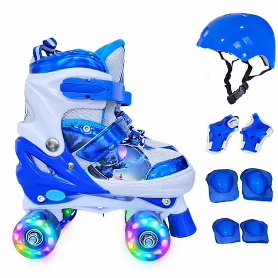 Patins Quad Infantil Stitch Tamanho Ajustável Regulavel Rodinhas Com LED + BOLSA + KIT PROTEÇÃO TOP!