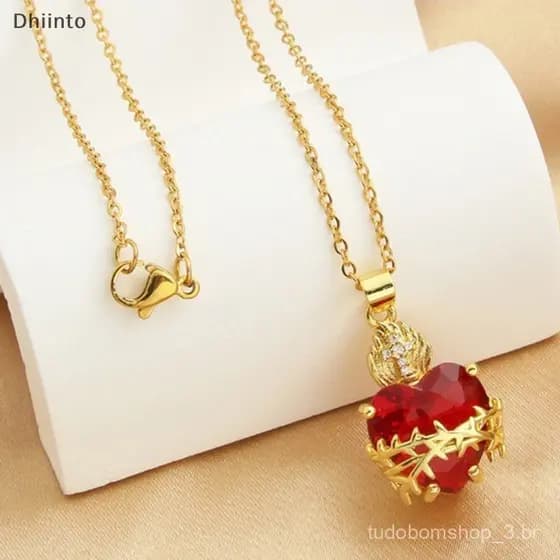 Colar Sagrado de Jesus com Pingente de Coração de Zircônia Vermelha, Choker Cruz para Mulheres, Joias, Presentes de Fest