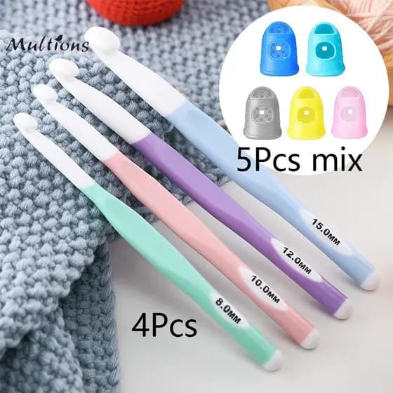 Gancho De Crochê Colorido Grosso De 9 Unidades Emparelhado Com Conjunto De Tecelagem De Berços De Dedo De Silicone De Co