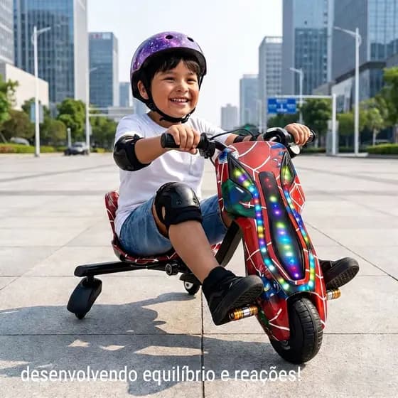 Trike Drift Elétrico Infantil - 3 Rodas ,Capacete e joelheiras,Inclui carregador,350w,Brinde: capacete e joelheiras incl