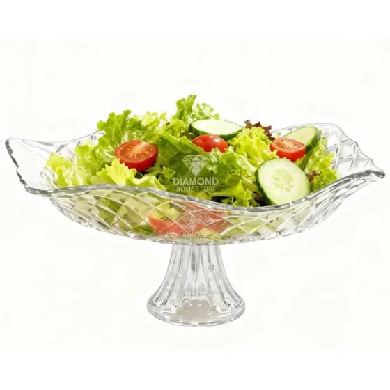 Saladeira e Fruteira de Vidro com Pé – Centro de Mesa Diamond para Cozinha e Decoração