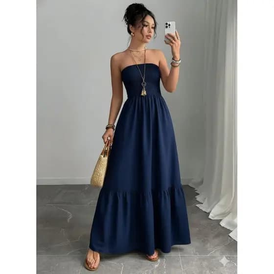 Vestido Longo Feminino Tomara Que Caia Lastex Festa Casual No Duna