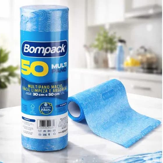 Pano Rolo Multiuso Picotado Tipo Perfex 50 Unidades 30x50cm Bompack Alta Absorção