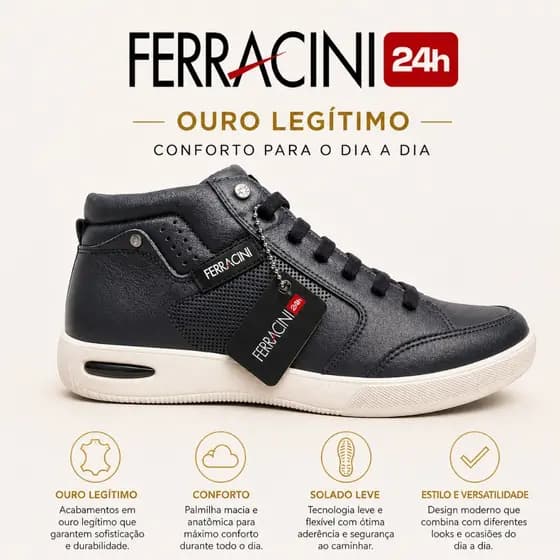 SAPATÊNIS MASCULINO FERRACINI 24H CANO MÉDIO - COURO - BLUE - CASUAL CONFORTÁVEL SOLADO GEL ORIGINAL 👟