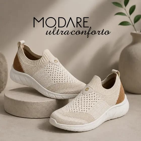 Tênis Feminino Modare Knit Saint Multi Creme - Bege Conforto Calce Fácil
