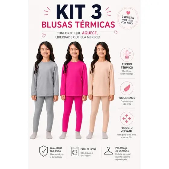 Kit 3 Blusas Térmicas Peluciado Infantil Menina- Super Macia