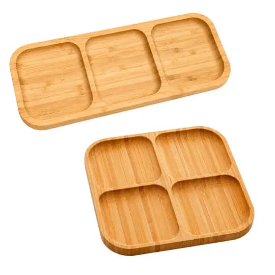 Bandeja Petisqueira Retangular Ou Quadrado de Bambu Multiuso 25x25 25x10 Queijo Presunto Frios