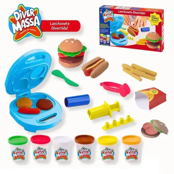 Brinquedo Para Crianças Lanchonete Divertida Com Acessórios + 6 Massinha de Modelar