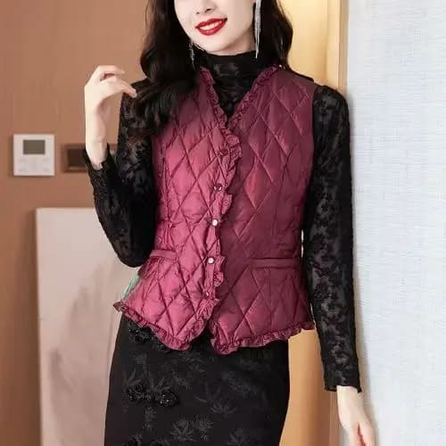 High-End pena acolchoada jaqueta colete feminino exterior com decote em V leve fundo curto quente para baixo colete de a