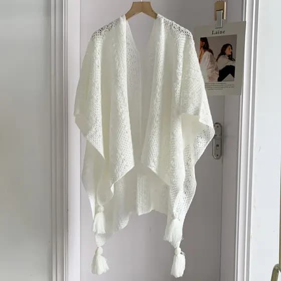 Étnico Retro cor sólida oco exterior xale feminino ar condicionado quarto xale manto cachecol de lã elegante