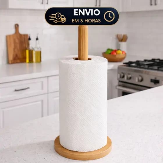 Porta Papel Toalha em Bambu Natural Organização Casa Cozinha