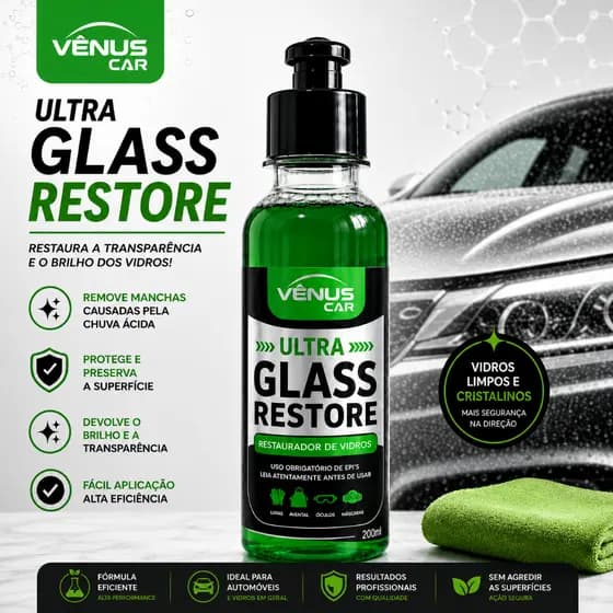 Removedor de Manchas e Gordura para Vidros Ultra Glass Restore 200ml, Box, Brindex, Parabrisas etc