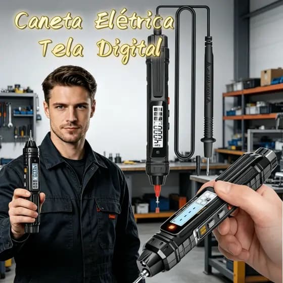 Caneta Multímetro Digital 4000 Contagens True RMS, Automática, Tela Digital, Medição AC/DC, Resistência e Capacitância