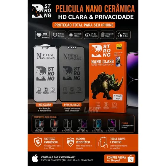 Película Strong Nano Glass HD Ultra Resistente Premium - Qualidade Original + Proteção Anti-Impacto