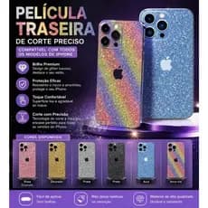 Película Traseira Glitter Brilhante para series de iPhone 11 12 13 14 15 16 17 Pro Max Skin Luxo