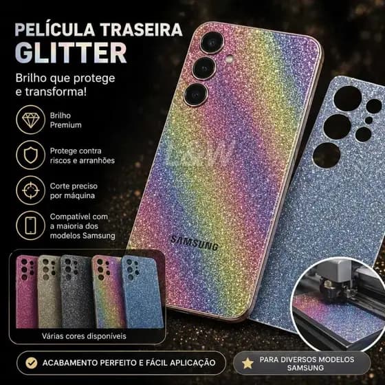 Película Traseira Glitter Brilhante para Samsung Series S, Series A, Series M de Skin Luxo