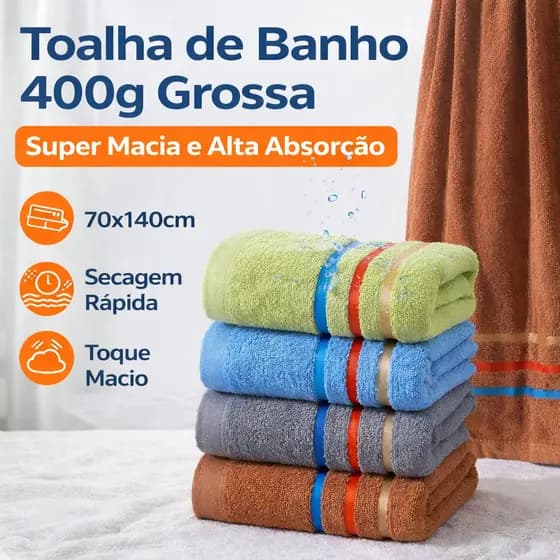 Toalha de Banho 70x140cm 400g | Algodão Premium, Super Macia, Grossa e Alta Absorção