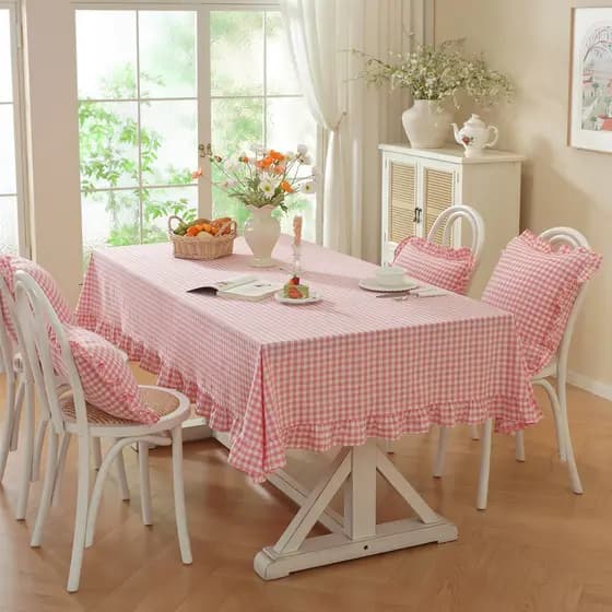 Toalha De Mesa Algodão Lavado Babados Estilo Francês Cozinha Farmhouse Xadrez Envio Imediato