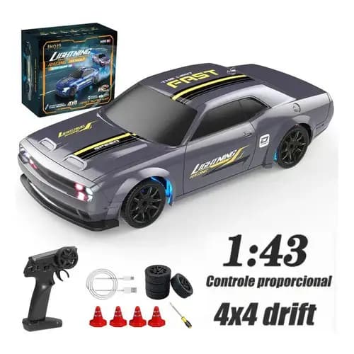 Carrinho de Drift 1:43 Dodge Recarregável com LED 4x4 – Mini Carro Controle Remoto para Pistas