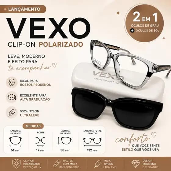 Armação Óculos Clipon 2 em 1 Lentes Solar Polarizada