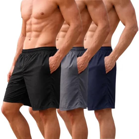 Kit 3 Bermudas Masculina Tactel Esportiva Academia Praia com Bolso e Elástico na Cintura