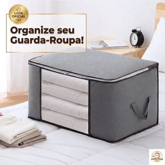 Organizador De Roupa De Cama Saco TNT Anti-Poeira Com Visor E Alça Reforçada 90 Litros