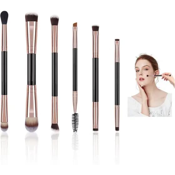 Kit 6 Pincéis de Maquiagem Dupla Face Profissional – Pincéis para Sombra, Sobrancelha, Esfumado e Corretivo Cerdas Macia